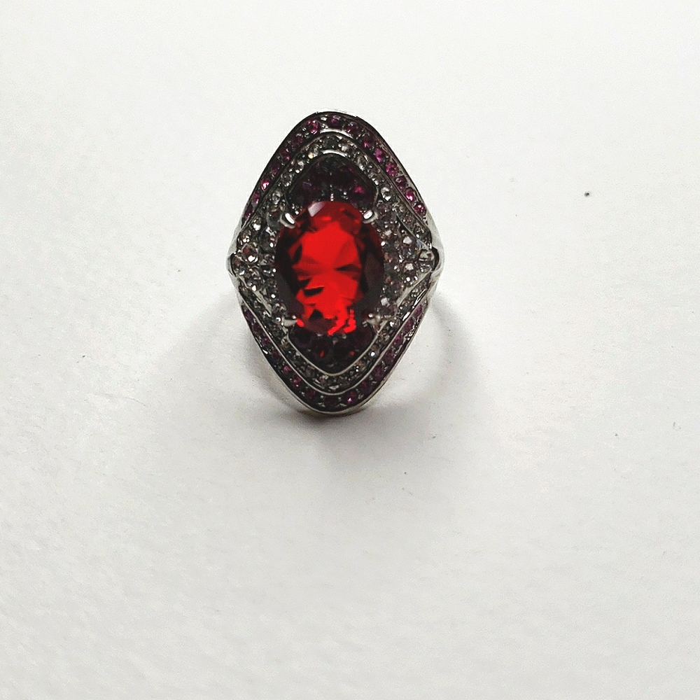 *Wide Ruby-Red Diamante Coctail Ring - image 1
